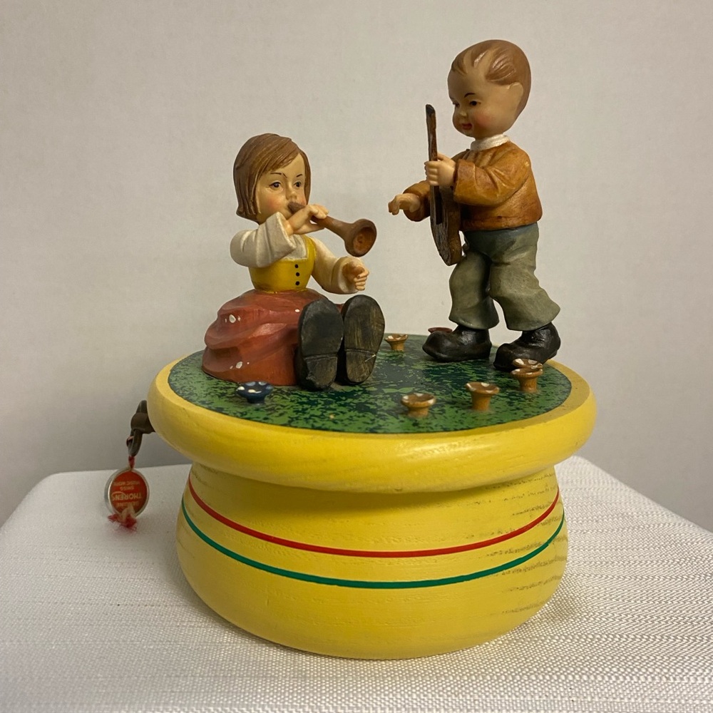 Vintage Anri Hand-carved Rotating Music Box with Figurines Switzerland Works
